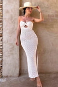 Tallulah Beige Crochet Strapless Maxi Dress | Dress In Beauty