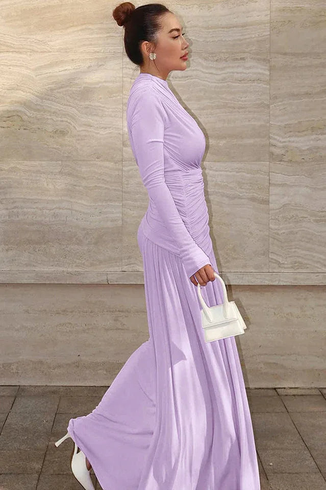 Asymmetric Ruched Maxi Dress - View 19 | WEUXS