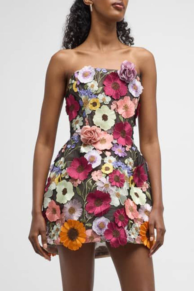 Floral 3D Embroidery Tube Mini Dress | Dress In Beauty