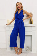 Calf length wide leg jumpsuit with ruffle neckline - View 7 | WEUXS