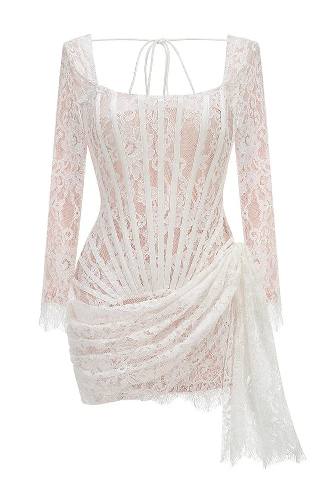 Lace Square Neck Mini Dress - View 9 | WEUXS