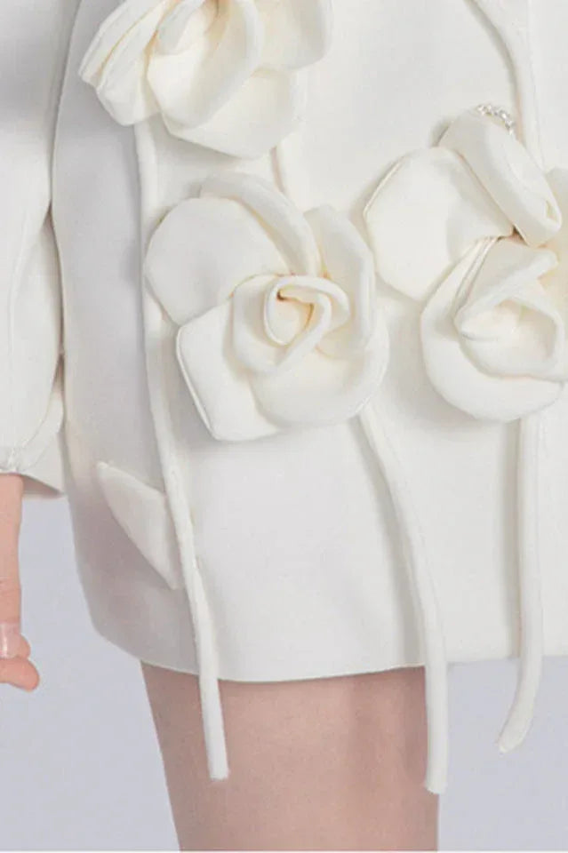 Women's white blazer dress with 3D floral embellishments - View 8 | WEUXS