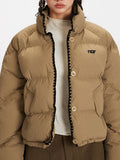 Textured Stand Collar Cropped Puffer Jacket - WEUXS