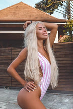 Women's one piece swimsuit with vertical stripes - View 10 | WEUXS