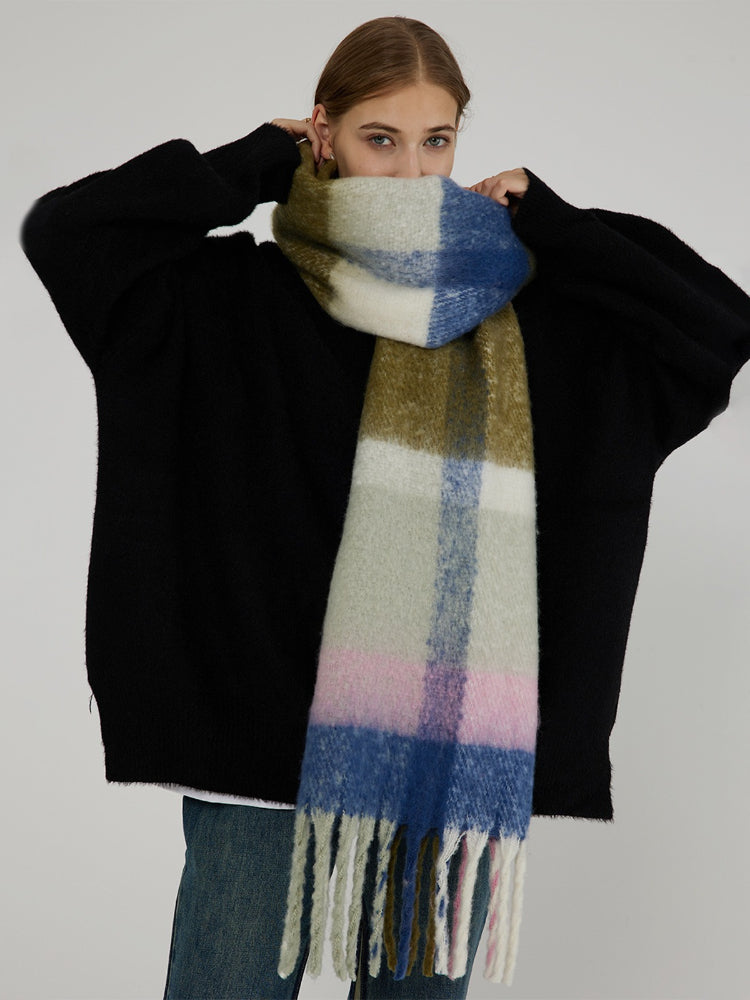 Oversized Pastel Plaid Bouclé Scarf
