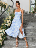 ruched bust split thigh floral cami dress blue side#color_blue