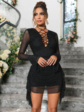 Lace Up Flared Sleeve Dress - View 11 | WEUXS