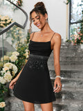 rhinestone detail ruched cami dress black side#color_black