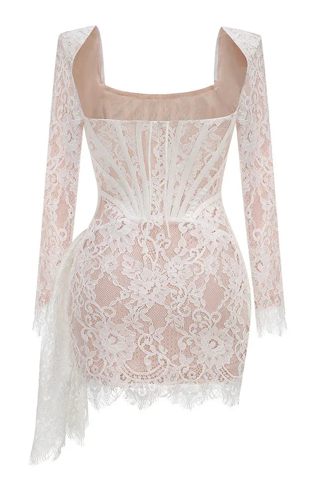 Lace Square Neck Mini Dress - View 10 | WEUXS
