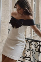 Off Shoulder Bow Dress in White - View 12 | WEUXS