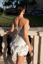 Elegant strapless rosette mini dress - View 8 | WEUXS