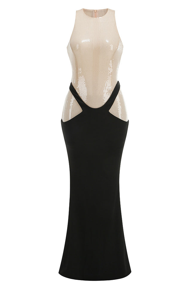 Nude Sequined Transparent Maxi Dress | Dress In Beauty