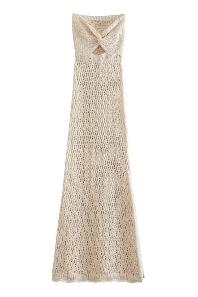 Tallulah Beige Crochet Strapless Maxi Dress | Dress In Beauty