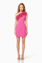 One shoulder mini dress with floral embellishment - View 7 | WEUXS