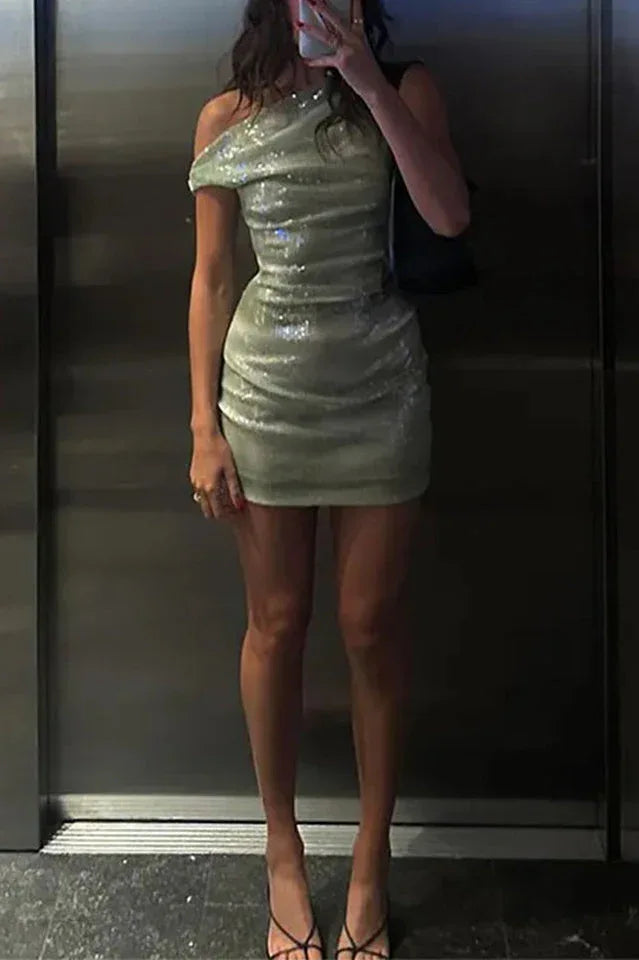 Sheila Asymmetrical Sequin Mini Dress - WEUXS