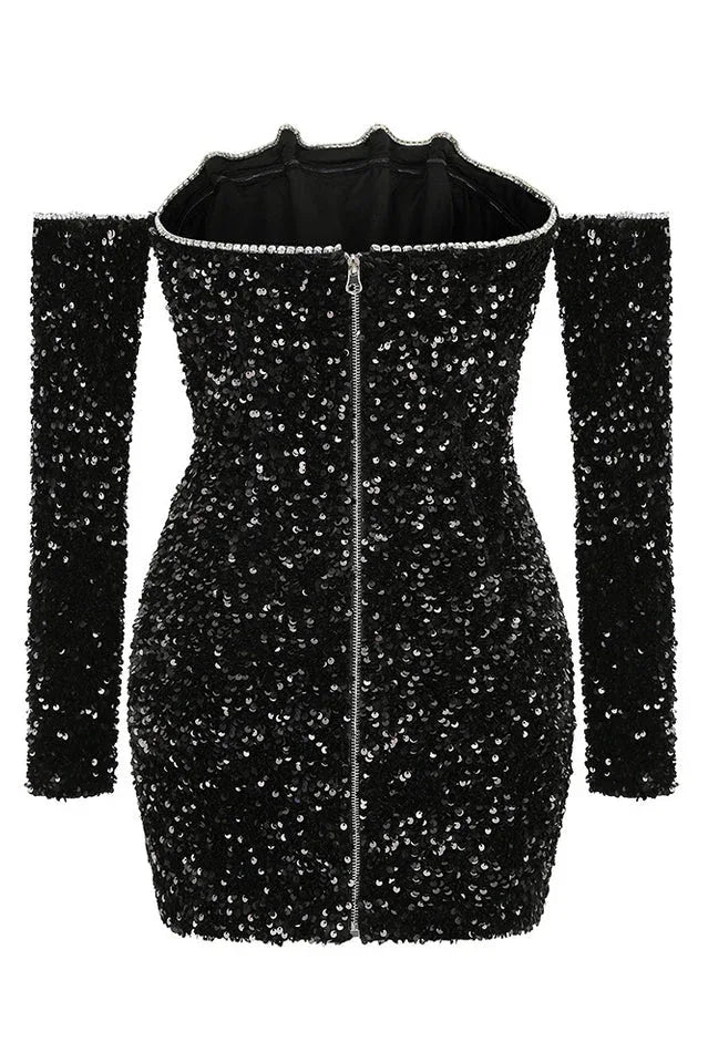 Sequin Off Shoulder Mini Dress - View 6 | WEUXS