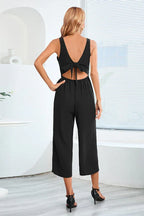 Wide leg jumpsuit with tie waist and back cutout - View 6 | WEUXS