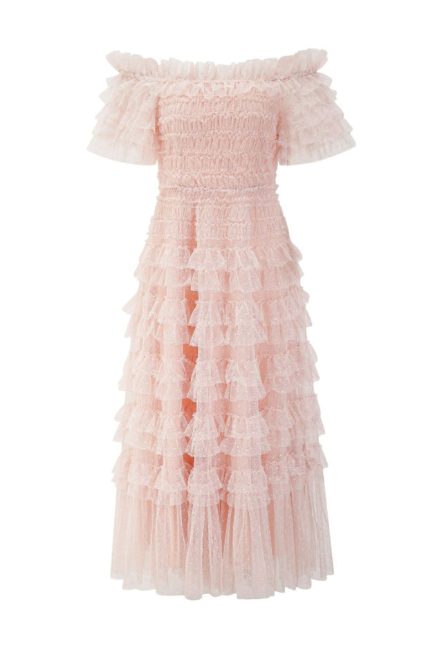 Off Shoulder Dotted Tulle Maxi Dress | Dress In Beauty