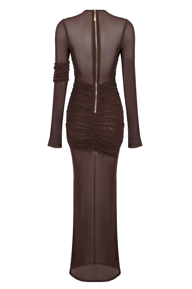 Long Sleeve Draped Mesh Maxi Dress | Dress In Beauty
