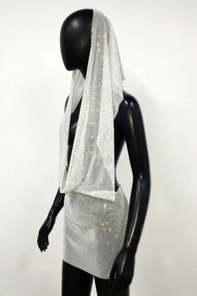Sparkling Embellished Hooded Mini Dress - View 11 | WEUXS