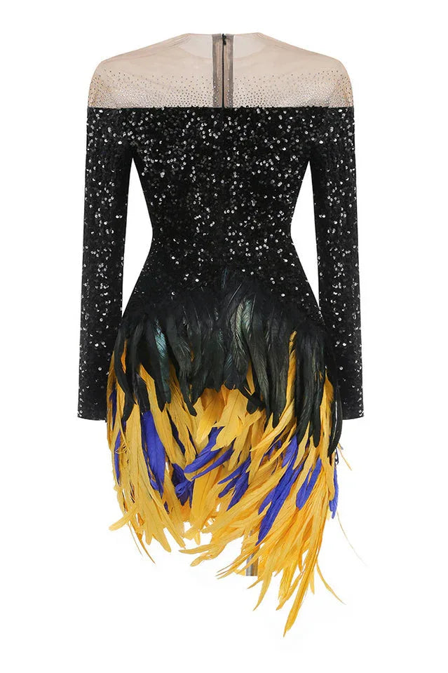 Sequin feather mini dress - View 6 | WEUXS