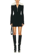 Fluffy Collared Zip Detailed Knit Dress | Dress In Beauty