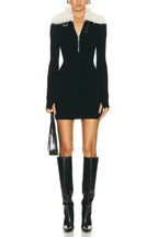 Ribbed knit mini dress with zipper collar - View 12 | WEUXS