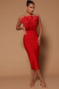 Parry Feather Strapless Midi Bandage Dress | Dress In Beauty