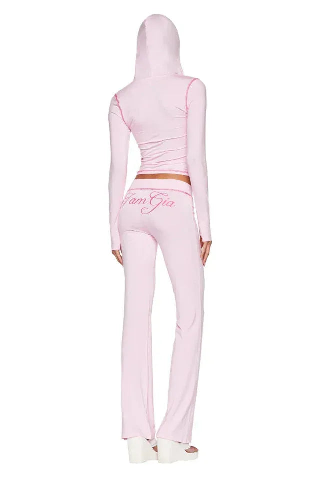 Zipper V-Neck Hoodie and Track Pant Set - View 9 | WEUXS