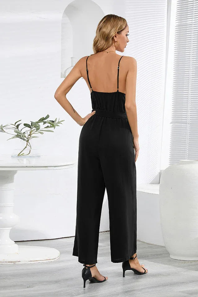 Women's Sleeveless Tie-Waist Wide Leg Jumpsuit - View 12 | WEUXS