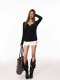 Women's long sleeve henley knit top - View 8 | WEUXS