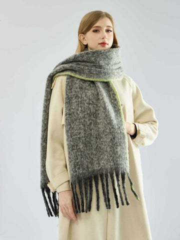 Textured Boucle Scarf with Contrast Trim