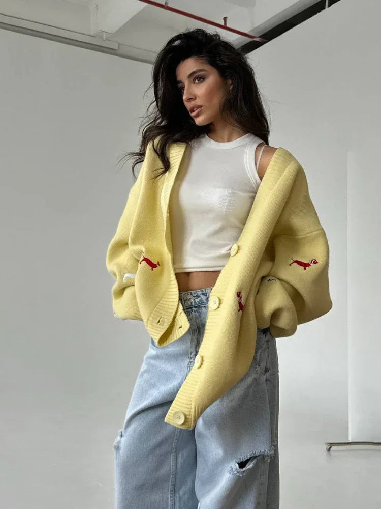 The "Puppy Love" Dachshund Embroidered Cardigan - WEUXS