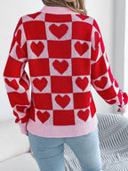 Romantic Red & Black Heart Checkerboard Sweater - WEUXS