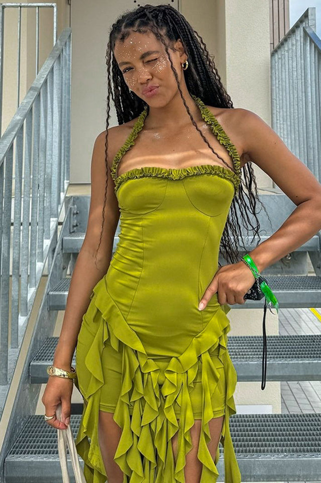 Ruffle Tassel Halter Bustier Mini Dress | Dress In Beauty