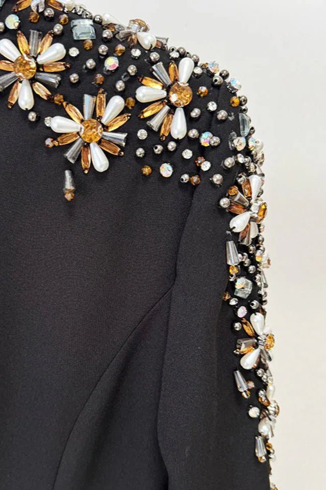 Embellished V-Neck Maxi Dress with long sleeves and crystal bead detailing - View 37 | WEUXS