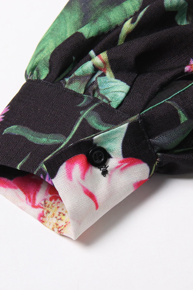 Printed Long Sleeve Cotton-Blend Midi Dress | Dress In Beauty