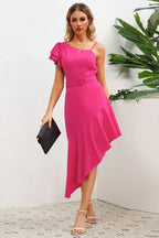 Asymmetrical neck dress with flutter sleeve - View 6 | WEUXS
