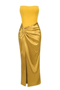 Mustard Draped Satin Corset Maxi Dress | Dress In Beauty