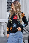 Flower Round Neck Long Sleeve Sweater | Dress In Beauty