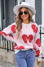 Women's crew neck knit sweater with bow print - View 7 | WEUXS