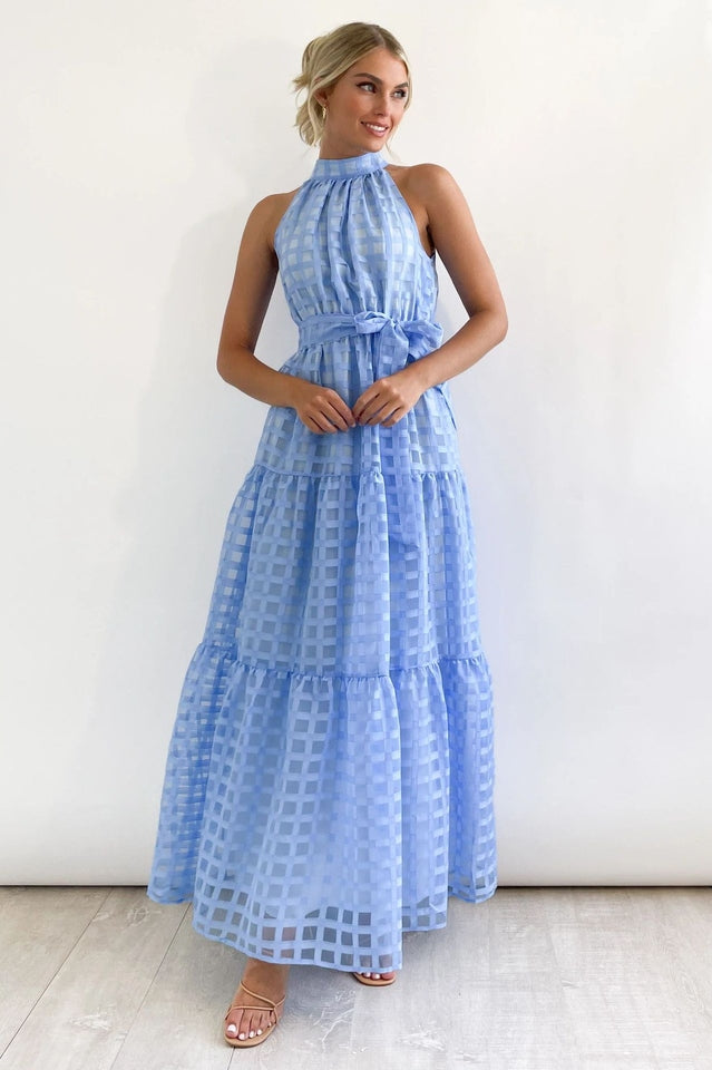 Check Halter Neck Tie Waist Maxi Dress | Dress In Beauty