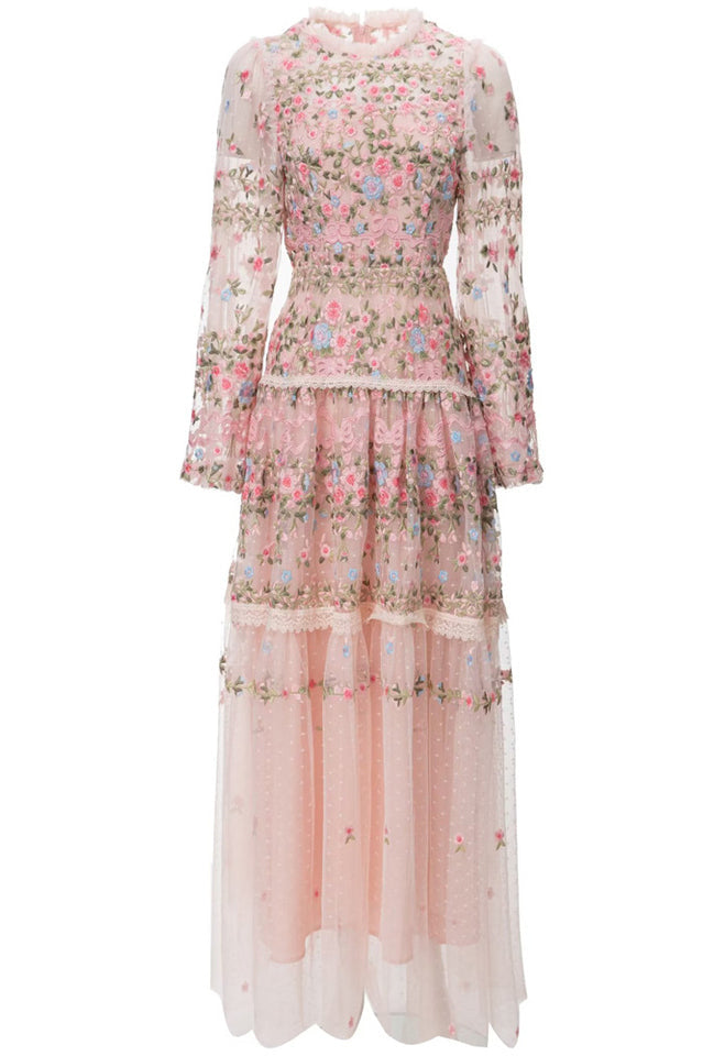 Garden 3/4 Sleeves Embellished Tulle Gown | Dress In Beauty