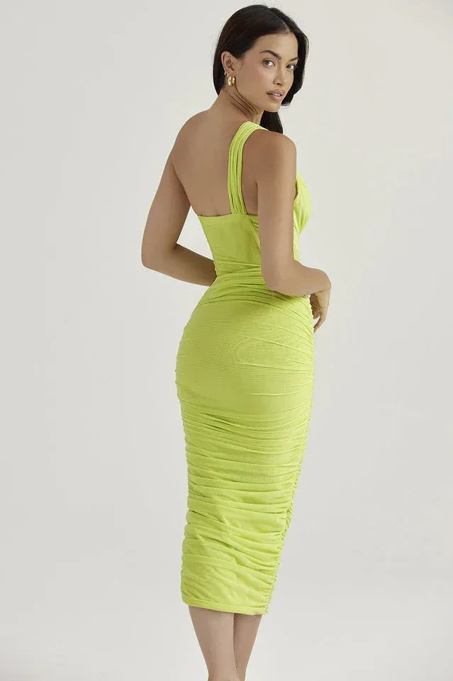 Asymmetric One-Shoulder Midi Dress - View 14 | WEUXS