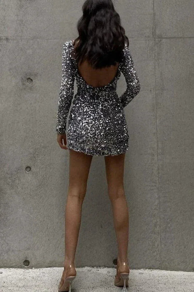 Sequin mini dress with long sleeves - View 13 | WEUXS