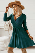 Surplice Neck Tie Front Pleated Sweater Dress | Dress In Beauty