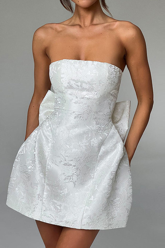 Jacquard Print Tube Back Bow Mini Dress | Dress In Beauty
