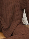 Rich Chocolate Ribbed Knit Two-Piece Lounge Set - WEUXS