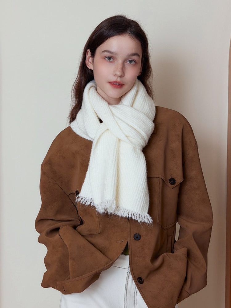 Cream Wool Blend Ribbed Scarf