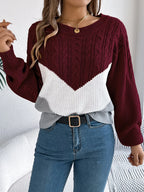 Color block cable knit sweater - View 14 | WEUXS